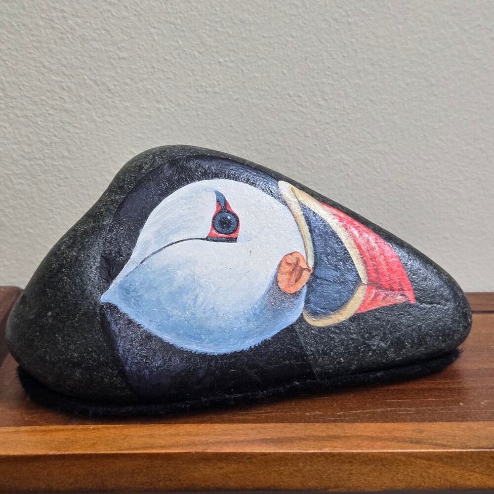 Vtg Hand Painted Atlantic Puffin Signed Rachelle Bourque 6" Felt Bottom